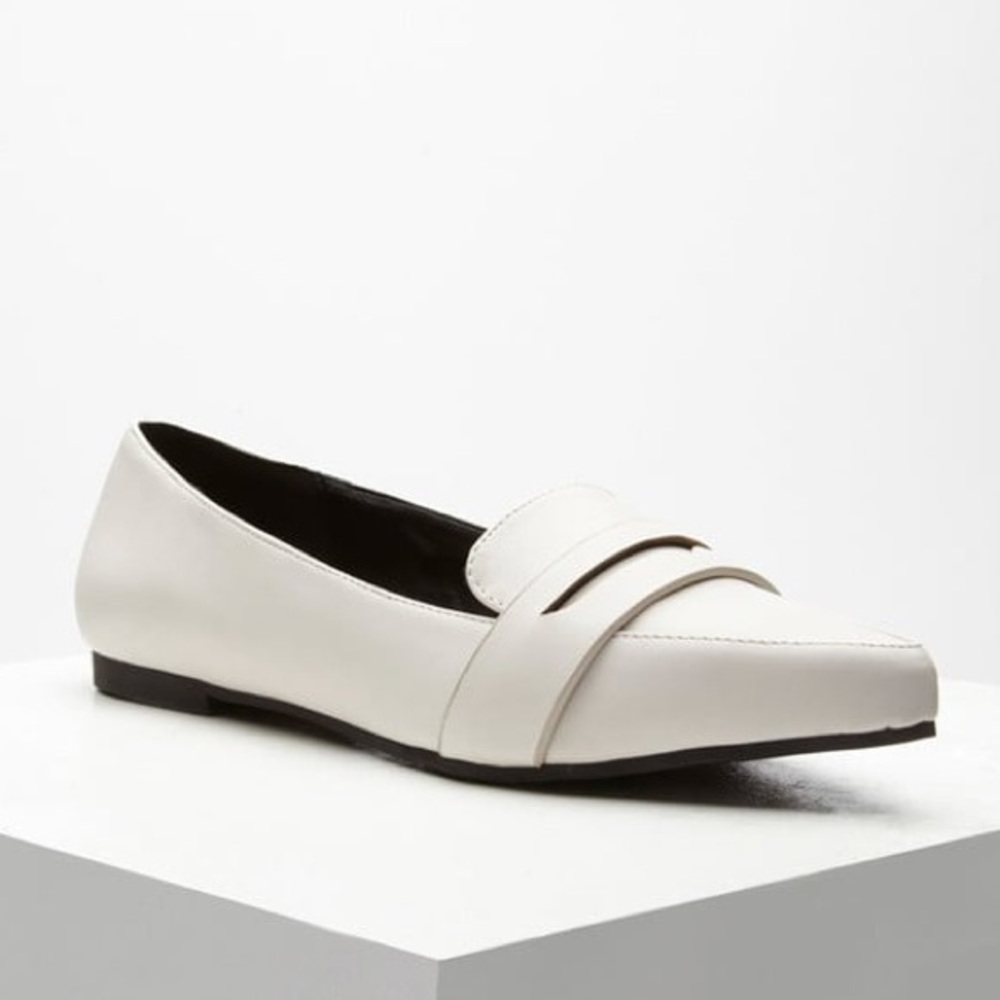 White Pointed Flat Loafers
